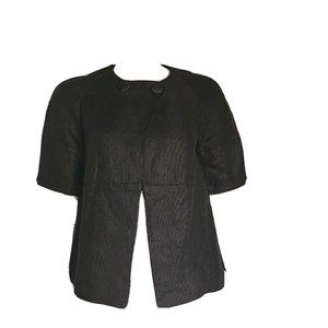 PRINGLE of SCOTLAND Solid Black Linen Short Sleeve Cardigan Womens UK 10 US 6